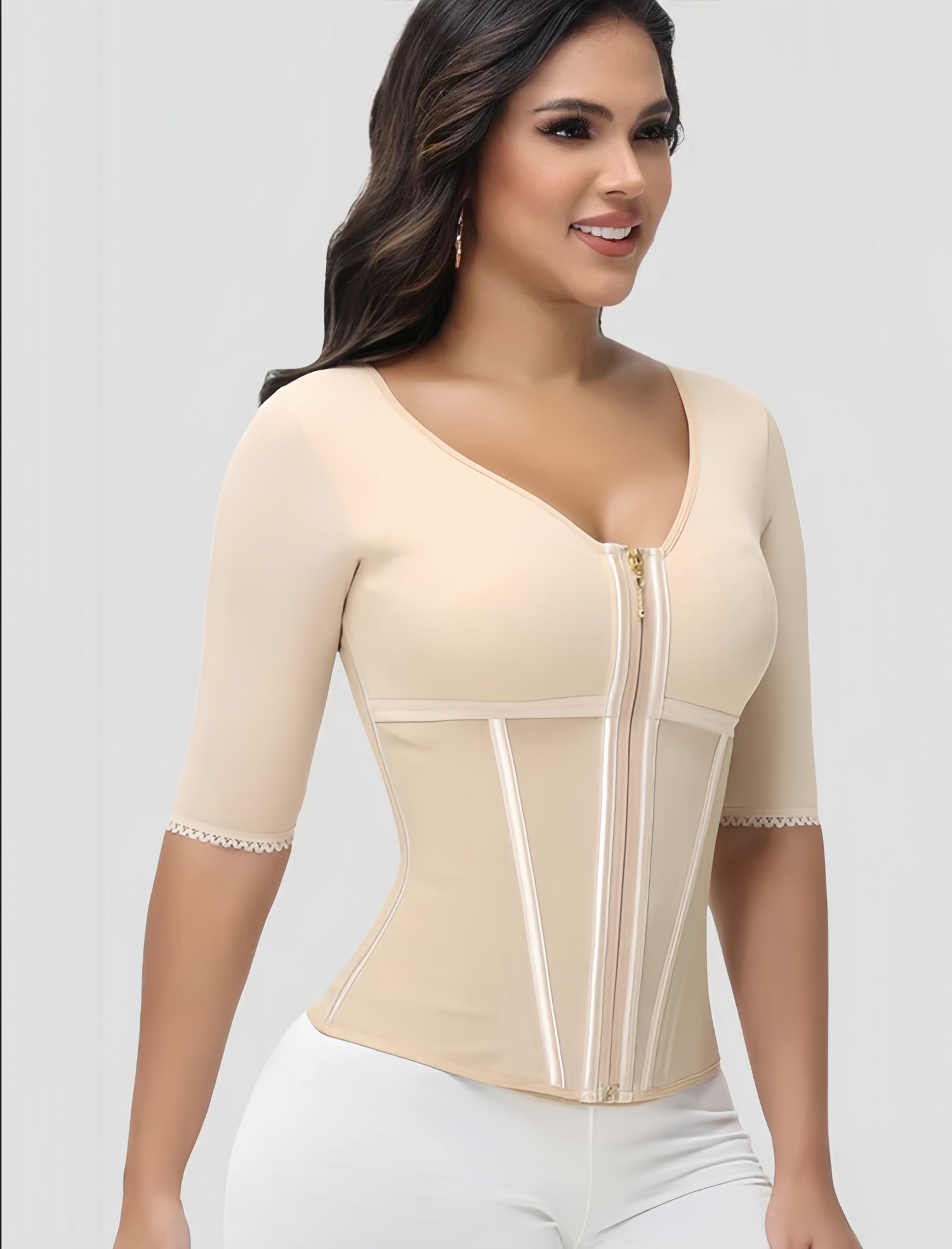 Womens Shapewear Tank Top - Front Zipper Boned Waist Cincher Corset